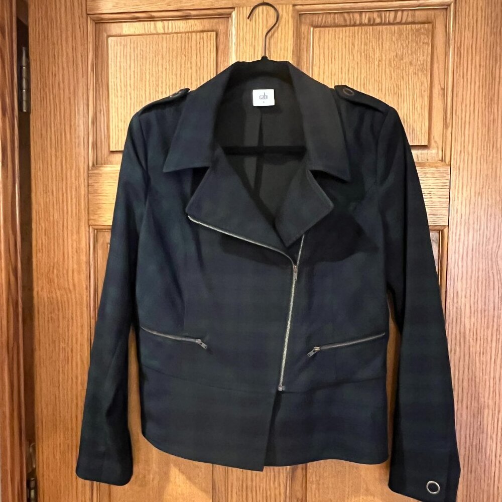 CAbi Black Watch Tartan Plaid Moto Asymmetrical Jacket Size 8 - #3181